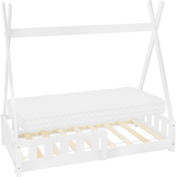 Kinderbed Tipi 70x140 cm wit gemaakt van dennenhout incl. matras H-10cm uitvalbescherming en lattenbodem ML-Design