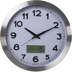 Aluminium wandklok met lcd-display en thermometer, hygrometer & weersvoorspelling dia. 35 cm - Velleman