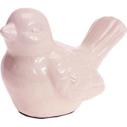 Tuinbeeldje - vogel - roze - porselein - L12 x B7 x H9 cm - Tuinbeelden