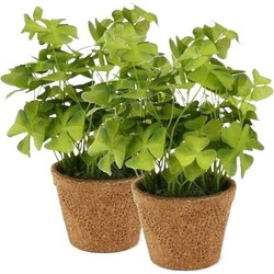 2x Groene kunstplant klaverzuring plant in pot 25 cm - Kunstplanten