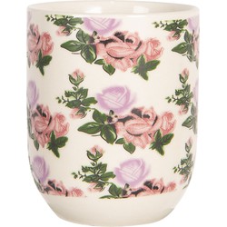 Clayre & Eef Mok  100 ml Beige Roze Porselein Rond Bloemen Theemok