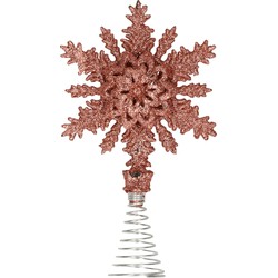 Kunststof kerstboom sneeuwvlok piek glitter donker roze/rose 20 cm - kerstboompieken