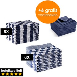 Zavelo 6x Theedoeken en 6x Keukendoeken Set + 6x GRATIS VAATDOEKJES - 6x Theedoeken - 6x Keukendoeken - Blauw