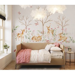 Lieve hertjes, roze - Kinderbehang - 292,2 cm x 280 cm - Walloha