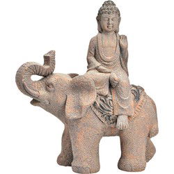 Buddha op olifant van antiek bruin magnesium (B/H/D) 38x46x20cm