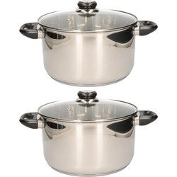 Kookpan - 2x - RVS - glazen deksel - 24 cm - 5L - o.a. voor inductie en gas - Kookpannen