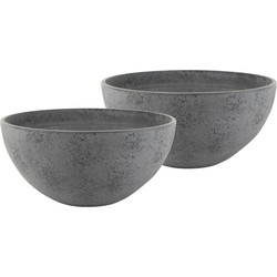 2x stuks bloempot/plantenpot schaal van gerecycled kunststof donkergrijs D55 en H23 cm - Plantenpotten