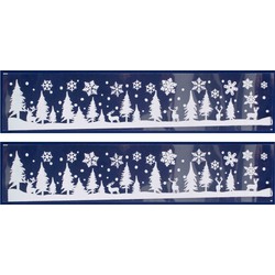 2x stuks velletjes kerst raamstickers sneeuw landschap 12,5 x 58,5 cm - Feeststickers