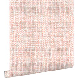 ESTAhome behang geweven linnenstructuur perzik oranje roze - 53 cm x 10,05 m - 148661