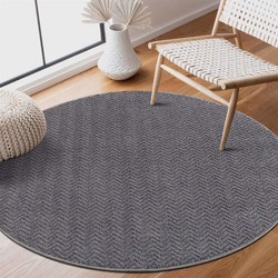 Rond Laagpolig vloerkleed - Junius Effen Zigzag Motief Grijs - 160 X 160 CM