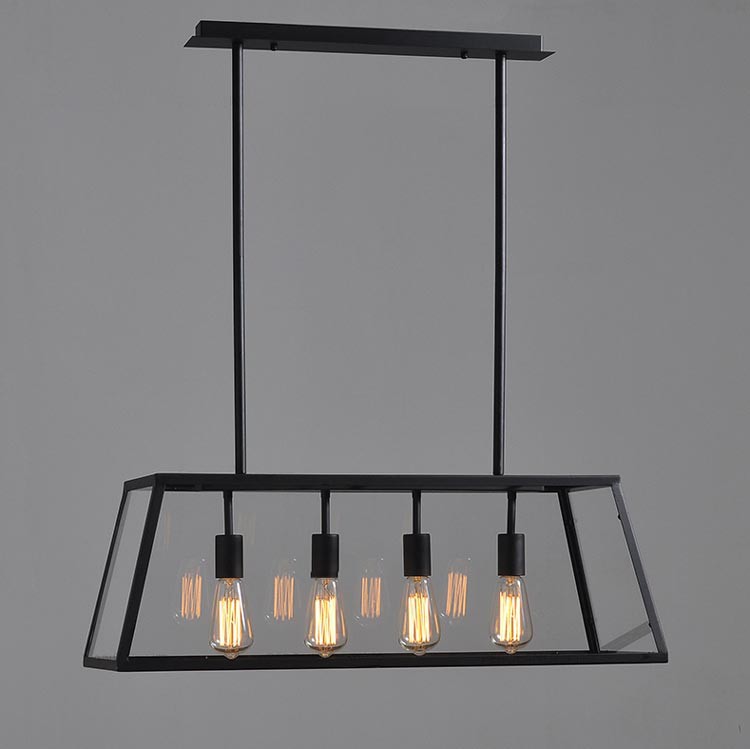 Groenovatie Vintage Industriële Glazen Hanglamp Zwart 4 Lampen - 
