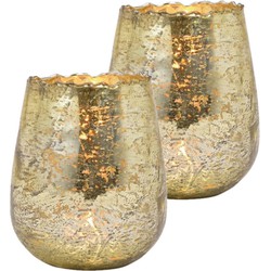 Set van 2x stuks glazen design windlicht/kaarsenhouder champagne goud 12 x 15 x 12 cm - Waxinelichtjeshouders