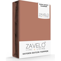 Zavelo Deluxe Katoen-Satijn Topper Hoeslaken Bruin-Lits-jumeaux (180x220 cm)