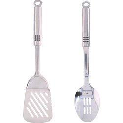 2-Delige keukengerei set bakspatel en schuimspaan 34 cm van RVS - Keukengerei