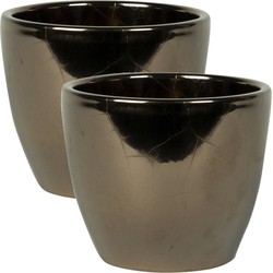 2x stuks plantenpot/bloempot in een strakke Scandinavische look goud Dia 13 cm en Hoogte 11 cm - Plantenpotten