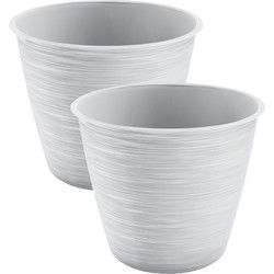 Prosperplast bloempot Paintstripe - 2x - kunststof - wit - 20 x 24 cm - Plantenpotten