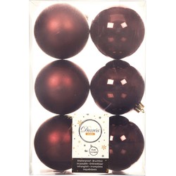 Decoris Kerstballen - 6x st - mahonie bruin - 8 cm - kunststof - Kerstbal