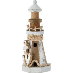 Vuurtoren beeldje - met LED lampjes - 25 cm - maritieme decoratie - Beeldjes