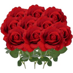 10x Kunstbloemen roos rood 37 cm - Kunstbloemen