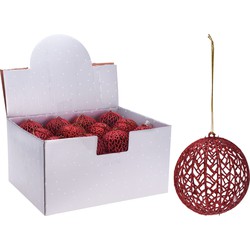 5 stuks! Kerstbal met glitter 9 cm rood