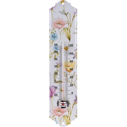 Set van 2x stuks binnen/buiten thermometer metaal met lentebloemen print 29 x 6.5 cm - Buitenthermometers