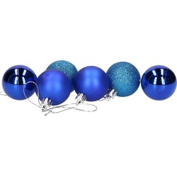 6x stuks kerstballen blauw mix van mat/glans/glitter kunststof 4 cm - Kerstbal