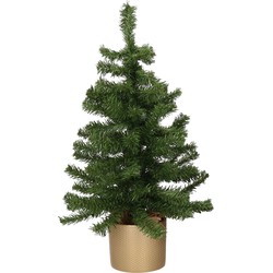 Kunst kerstboom/kunstboom groen 60 cm met gouden pot - Kunstkerstboom