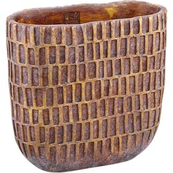 PTMD Vivienne Brown cement oval pot with rectangles M