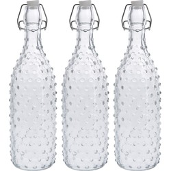 3x Glazen decoratie flessen transparant met beugeldop 1000 ml - Drinkflessen