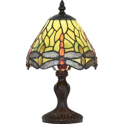 LumiLamp Tiffany Tafellamp  Ø 18x30 cm Groen Glas Kunststof Libelle Tiffany Bureaulamp