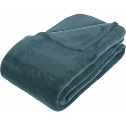 Atmosphera Fleece bank deken/plaid - petrol blauw - 180 x 230 cm - Plaids