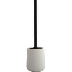 MSV Toiletborstel in houder/wc-borstel Malmo - keramiek/rvs - wit/zwart - 39 x 10 cm - Toiletborstels