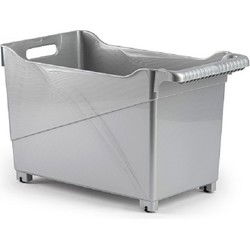 Plasticforte Opbergbox - zilver - 45x24 cm - kunststof - wieltjes - Opberg trolley