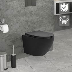 Wandcloset in mat zwart keramiek 49 cm lang Randloos met nanodichting & soft-close Luxebath
