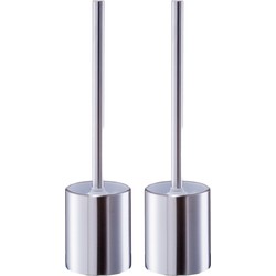 2x Stuks WC/Toiletborstel houder RVS/edelstaal - zilver - D8 x 34 cm - Toiletborstels