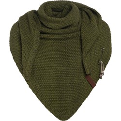 Knit Factory Coco Gebreide Omslagdoek - Driehoek Sjaal Dames - Mosgroen/Khaki - 190x85 cm - Inclusief sierspeld