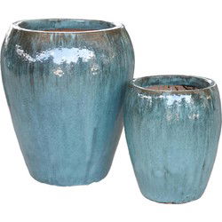 PTMD Bloempot Nasser - 60x60x70 cm - Keramiek - Groen - Set van 2