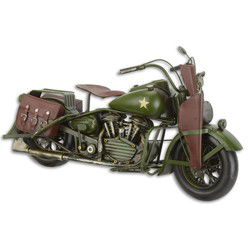 EEN BLIKKEN MODEL VAN EEN MILITAIRE MOTORFIETS-Bruin-Groen