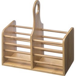 Decopatent® Bestek Organizer - Bamboe hout - 2 grote vakken - Keuken bestekorganizer met handgreep - bestek houder 2 vaks