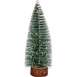 Krist+ Mini decoratie kerstboompje - met licht - H30 cm - groen - kunststof - Kerstdorpen