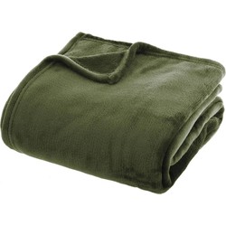 Atmosphera Plaid deken - olijfgroen - polyester - 130 x 180 cm - Plaids