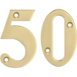 AMIG Huisnummer 50 - massief messing - 5cm - incl. bijpassende schroeven - gepolijst - goudkleur - Huisnummers