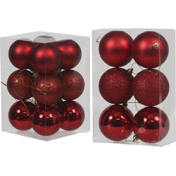 Kerstversiering kunststof kerstballen rood 6 en 8 cm pakket van 36x stuks - Kerstbal