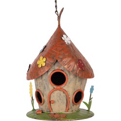Clayre & Eef Vogelhuis ø 17x27/54  cm Beige Rood Metaal