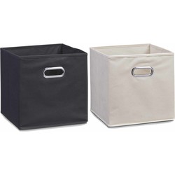 Set van 6x stuks opbergmanden/kastmanden 28 x 28 cm zwart en beige - Opbergmanden