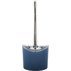 MSV Toiletborstel in houder/wc-borstel Aveiro - PS kunststof/rvs - donkerblauw/zilver - 37 x 14 cm - Toiletborstels