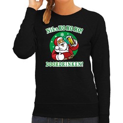 Foute kerstborrel trui / kersttrui zuipende kerstman niks ho ho ho doordrinken zwart voor dames 2XL - kerst truien