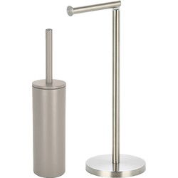 Spirella Badkamer accessoires set - WC-borstel/toiletrollen houder - beige/zilver - Badkameraccessoireset