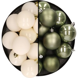 Kunststof kerstballen 6 cm - 24x stuks - wol wit en groen - Kerstbal