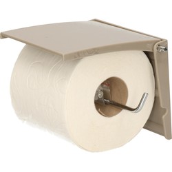 MSV Toiletrolhouder wand/muur - metaal met afdekklepje - beige/grijs - Toiletrolhouders